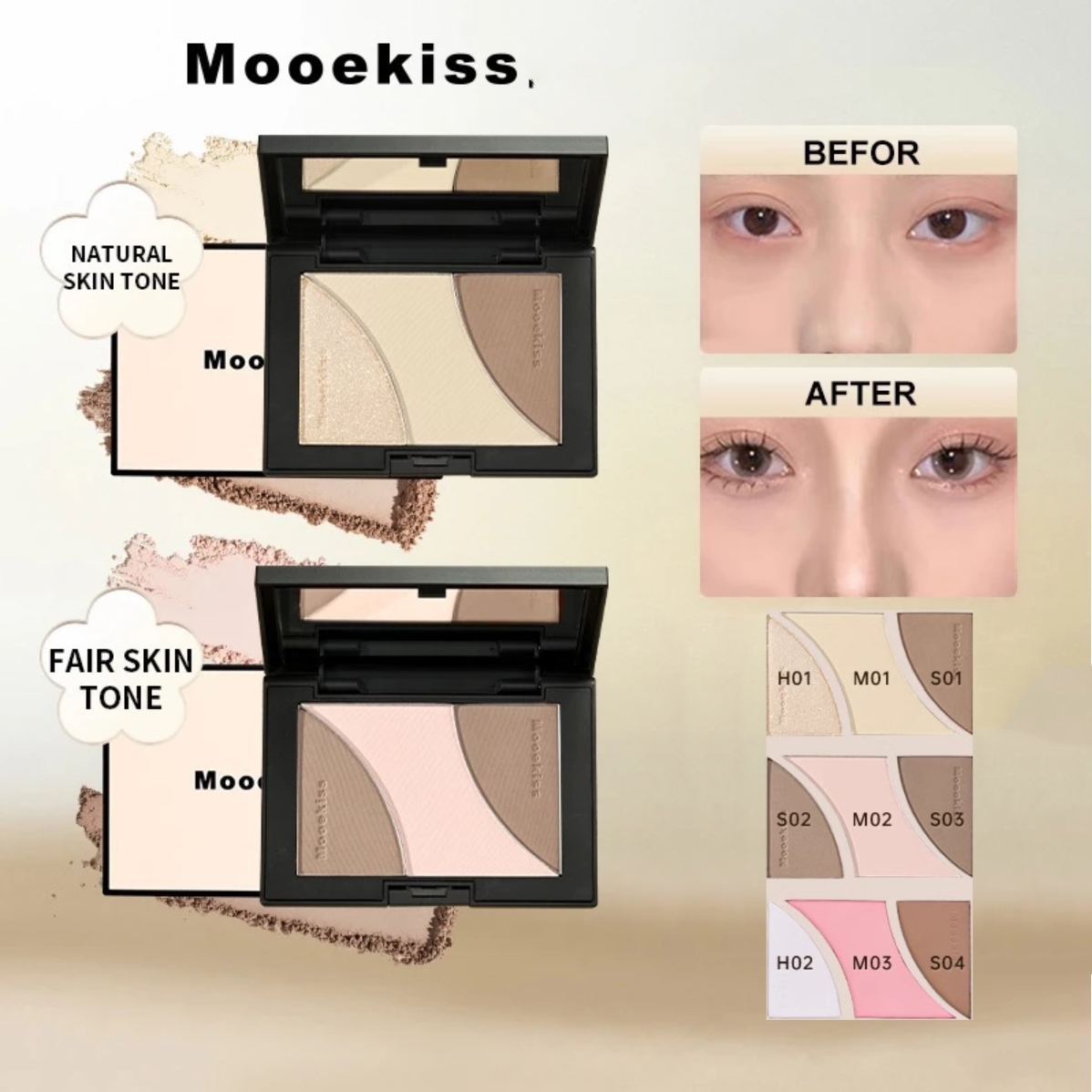 Highlighter Bronzer Palette - Mooekiss 3 色輪郭プレートナチュラルブライトニング 1 プレート多目的 16.5