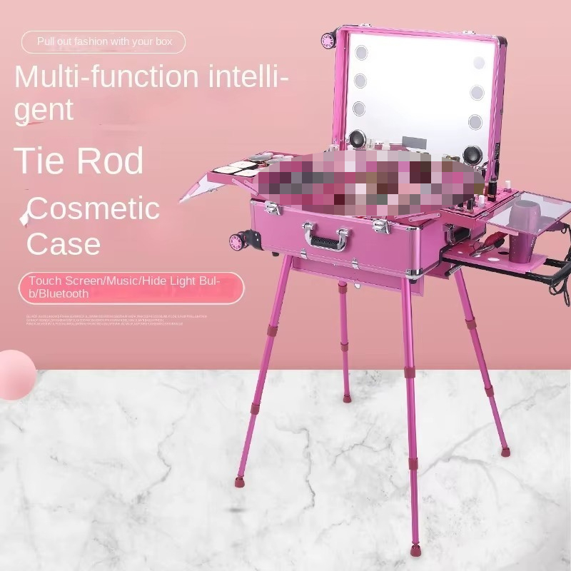 Beauty Makeup Trolley - アルミ合金製Bluetoothトロリーケース（メイクアップアーティスト向け）折りたたみ式多機能タトゥービューティーツールボックスライト付きタイロッドコスメティック