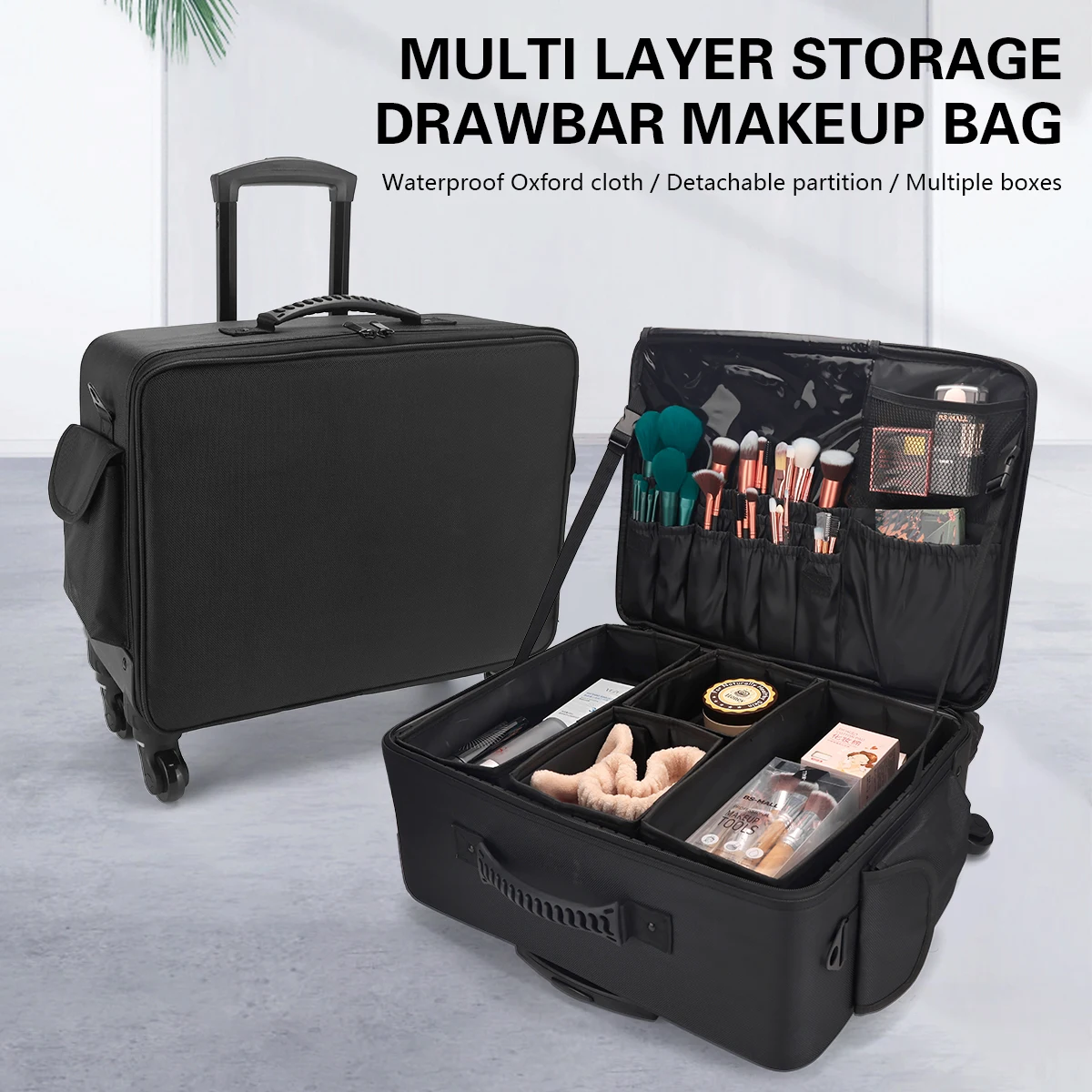 Beauty Makeup Trolley - プロ用理髪トロリーケース 大型収納ビューティーボックス キャンバス引き出し付き化粧品オーガナイザー キャスター付き メイクアップアーティスト マニキュア用