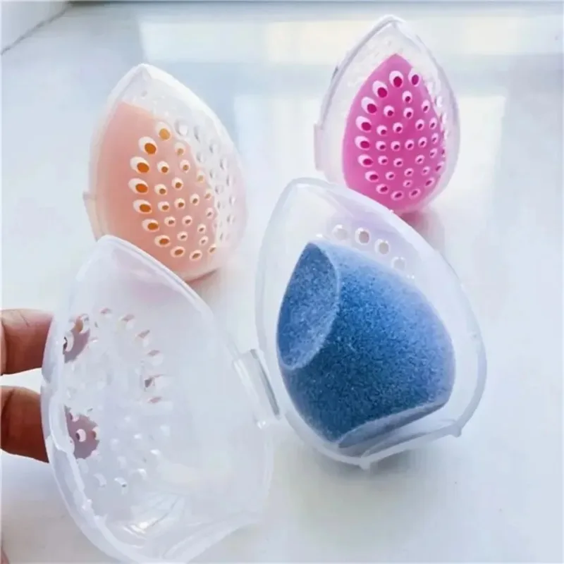 Beauty Makeup Egg - プラスチック製の空の収納ボックス,スポンジ,化粧品のパフを整理するための空のポータブルボックス,メイクアップブレンダー,乾燥スタンド