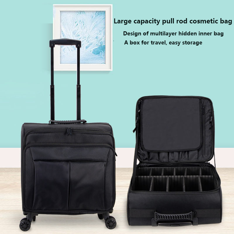 Beauty Makeup Trolley - 化粧スーツケース女性スクーター旅行黒キャンバススーツケース折りたたみローリング荷物プロフェッショナルメイクアップトロリーカスタマイズ