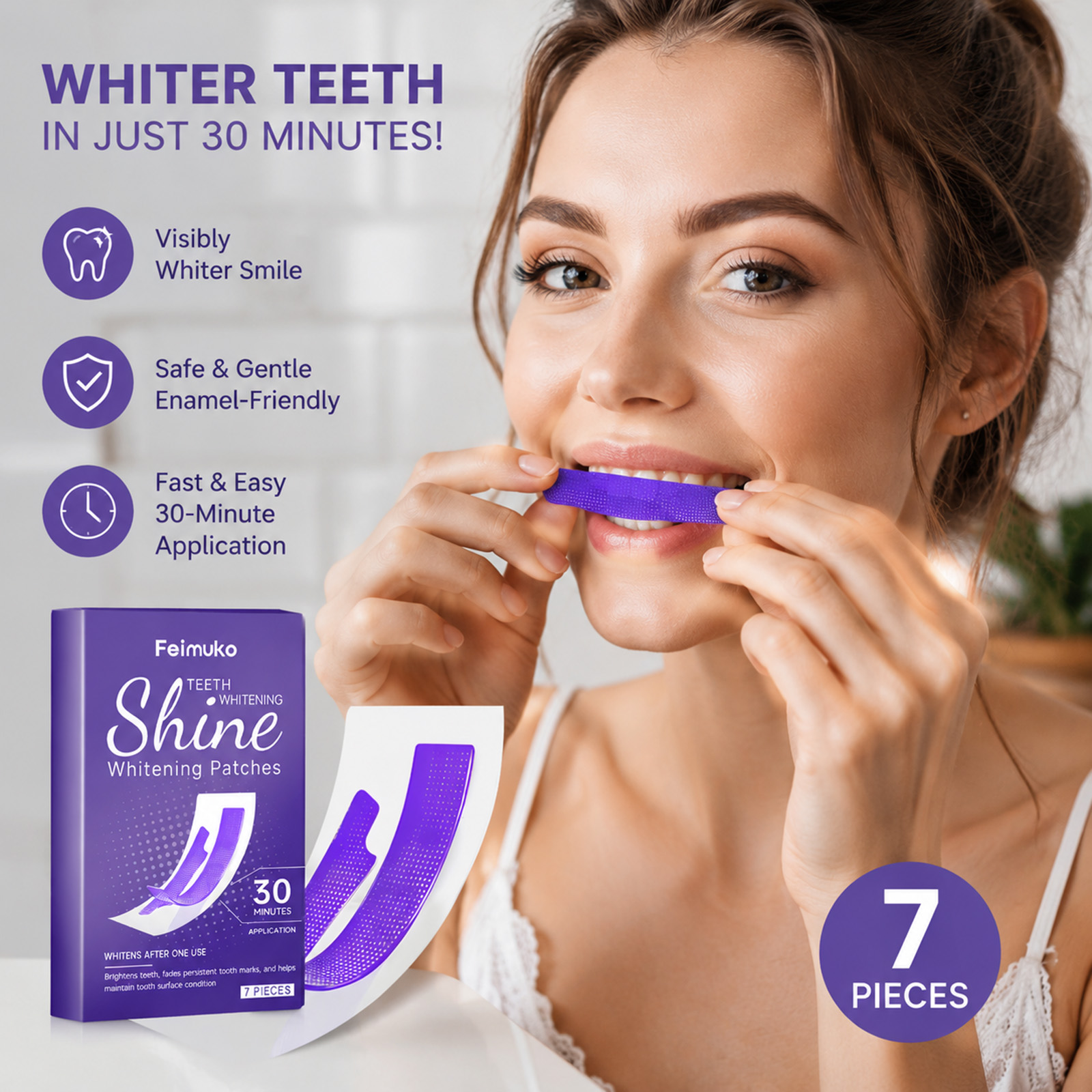 Teeth Whitening Strips - 30分で歯を白くするストリップ、明るい笑顔へ、頑固な汚れ除去、エナメル質に安全な歯のホワイトニングパッチ