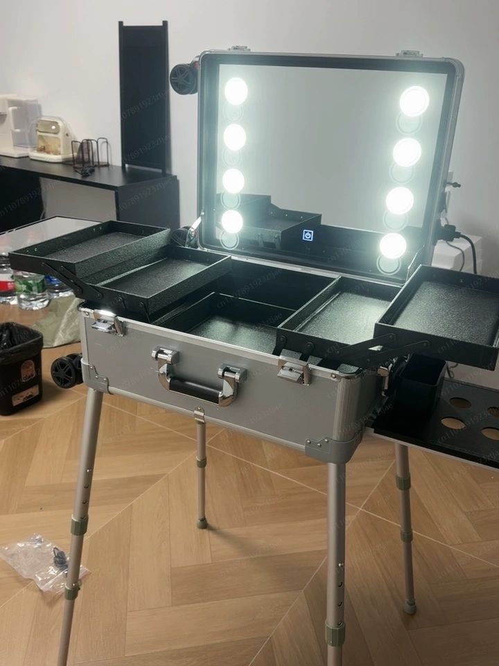 Beauty Makeup Trolley - 22インチ トロリースーツケース LEDライトミラー付き アルミ製 プロ仕様 ローリングコスメティックケース