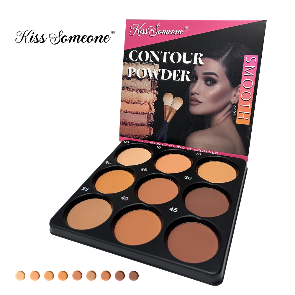 Highlighter Bronzer Palette - 9色パウダーコンターパレット、マットコンターリングメイクアップキット、プロフェッショナルフェイシャルビューティーコスメティックメイクアップ