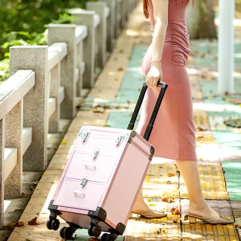 Beauty Makeup Trolley - 1個入り アルミ合金製 プロ用メイクボックス トロリー付き メイクアップアーティスト用 ポータブル