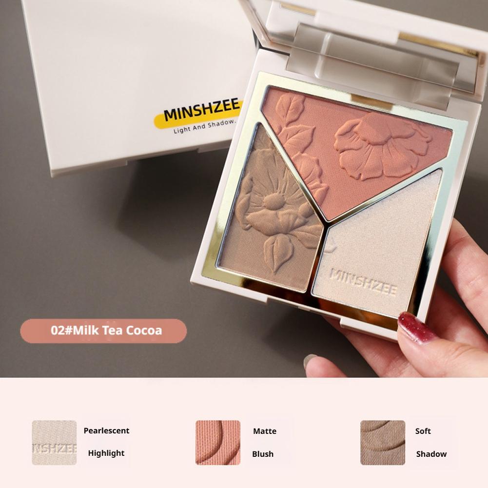 Highlighter Bronzer Palette - 3色ハイライトマットファイングリッターブラッシャー3色パレットシルエットノーズシャドウメイクアップパレットフェイスブライトニング