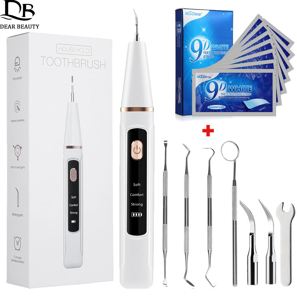 Teeth Whitening Strips - 超音波歯科歯石除去器と 9D 歯ホワイトニングストリップ歯垢スケーラー歯石エリミネーター電動歯クリーナーセット