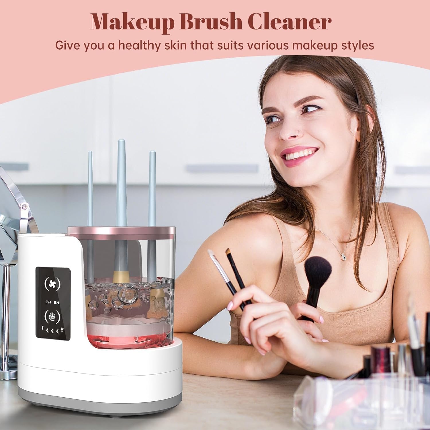 Beauty Makeup Brands - 自動回転メイクブラシクリーナーマシン速乾電動ラバーカラー化粧品クリーニングツール