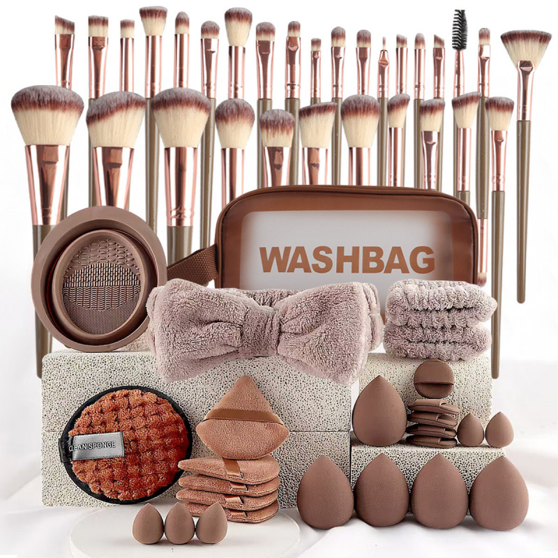 Beauty Queen Makeup - 40個入り美容メイクツールコンボセット洗顔メイクパフフルセットクリーンブラシセットプロフェッショナル三角パウダーパフ洗顔ツール