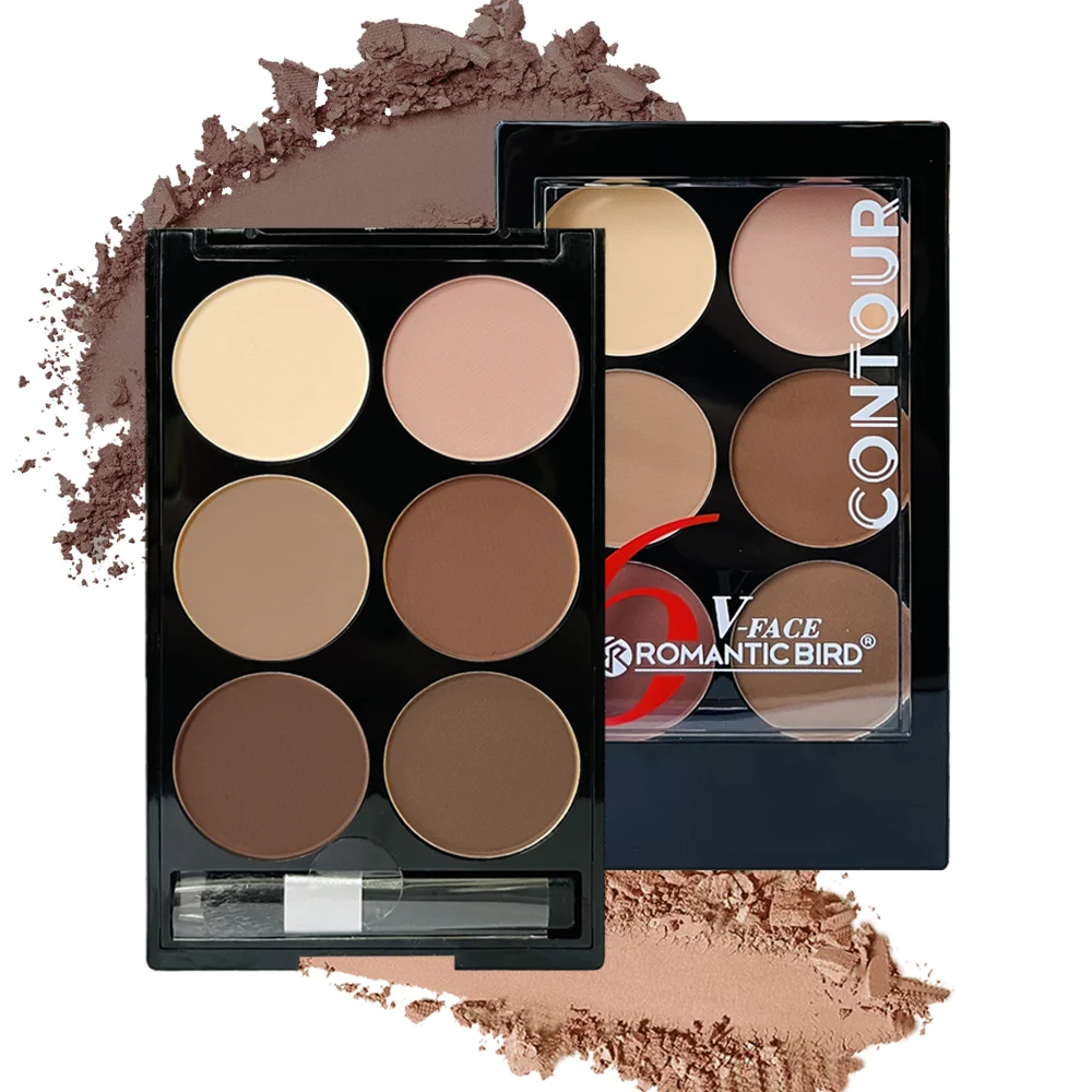 Highlighter Bronzer Palette - フェイスシャドウとハイライト,輪郭パウダーパレット,ブラシ付きメイクパレット,フェイスブロンザー,6色