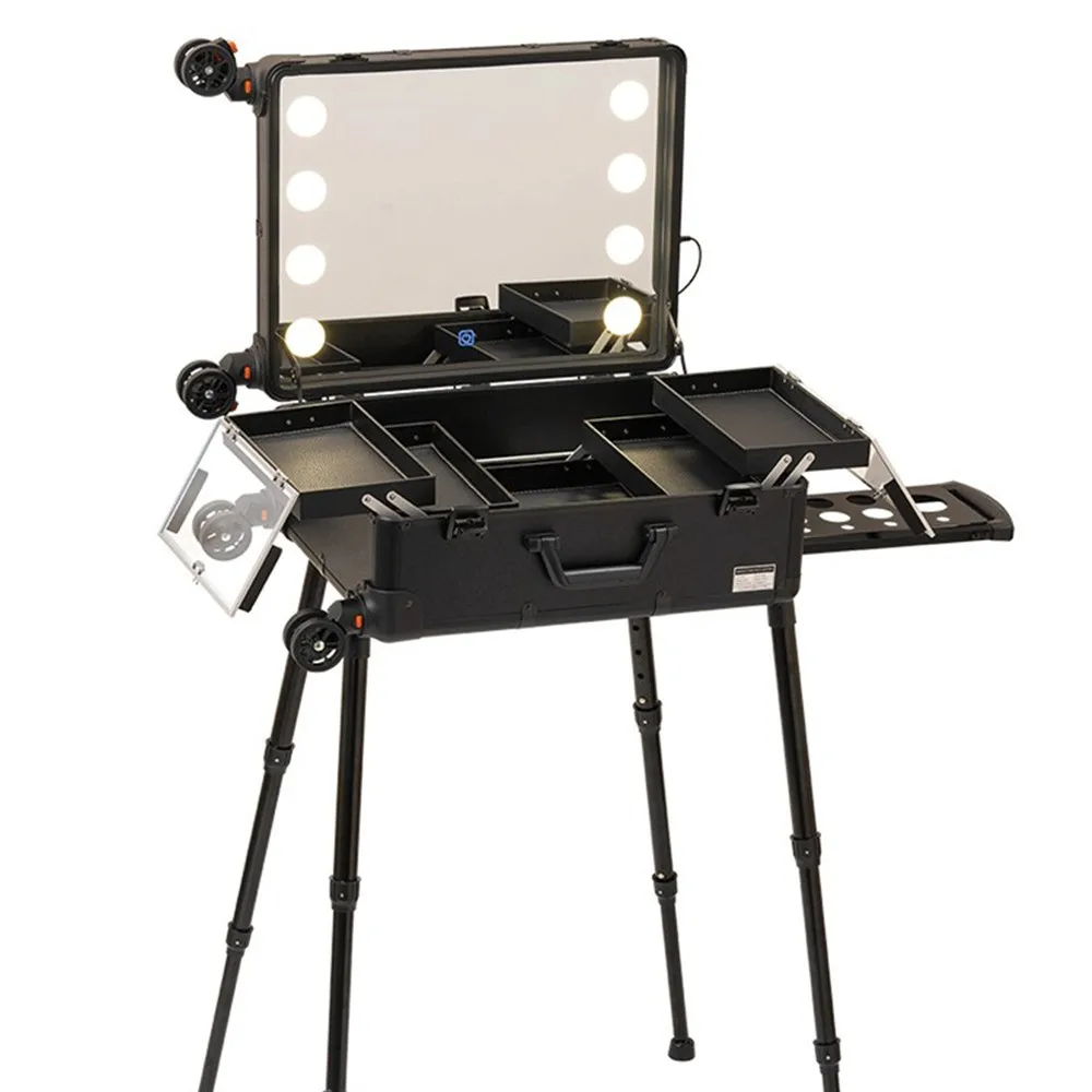 Beauty Makeup Trolley - アルミフレームプロ仕様ローリングスタジオメイクアップアーティストコスメティックケースビューティートロリースーツケースLEDライトミラーボックスラゲッジバッグ