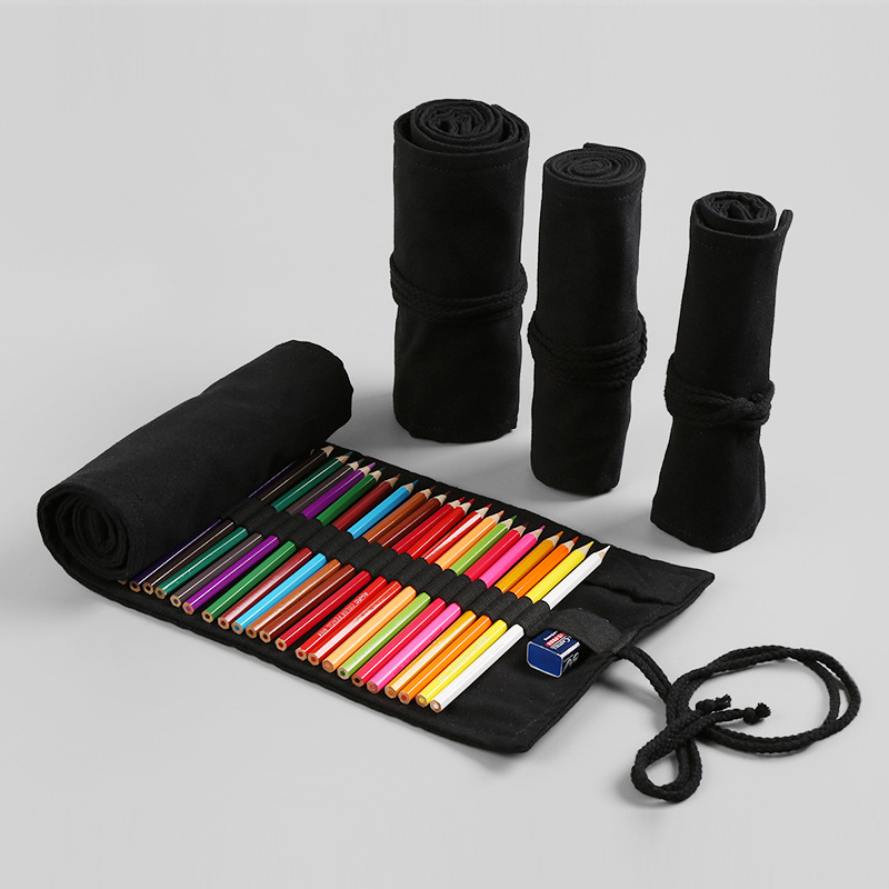 Beauty Makeup Case - 12/24/36/48/72 穴黒布鉛筆ケース文具化粧ブラシ鉛筆収納袋鉛筆ロールアートペンバッグ学用品