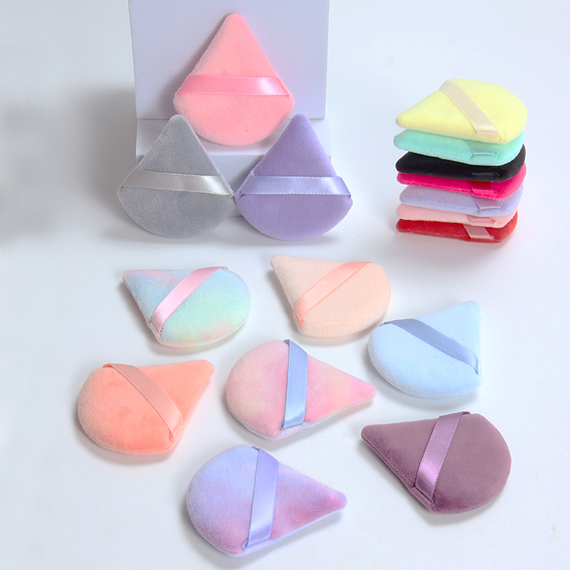 Beauty Blender In Makeup - 2 個の三角形パウダーパフフェイスメイクスポンジソフトベルベット化粧パフブレンダー美容ファンデーションスポンジメイクアップアクセサリー