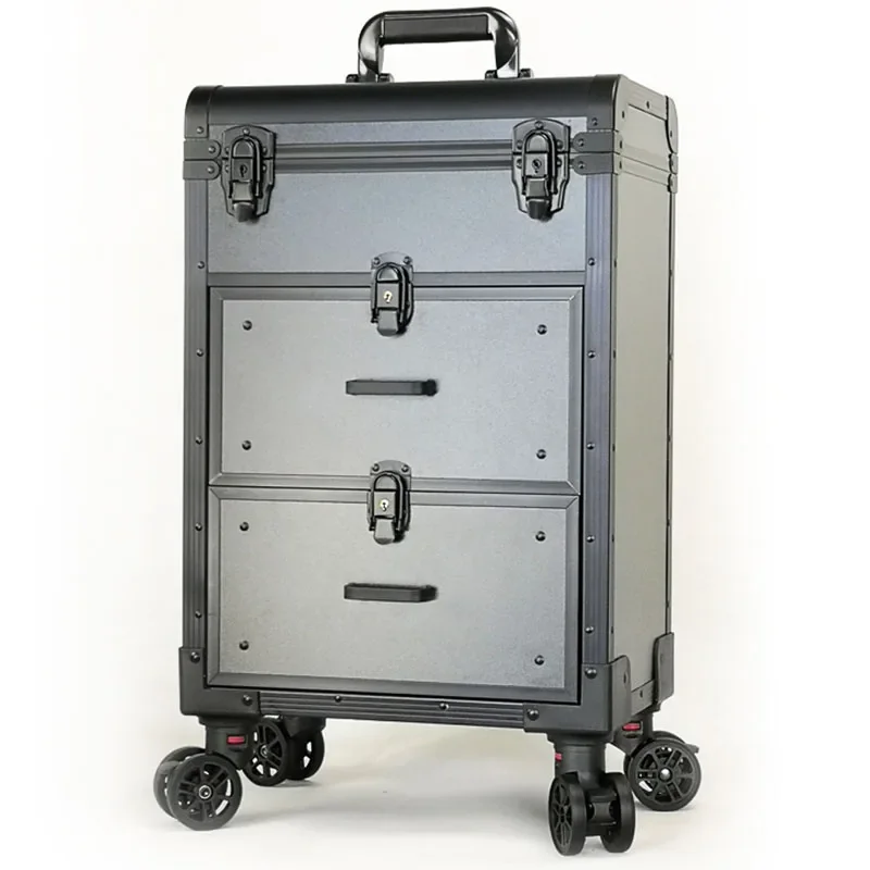 Beauty Makeup Trolley - 220V 新アルミ合金プロフェッショナルメイクボックストロリーメイクアップアーティストポータブル大容量ロック刺繍美容髪 T