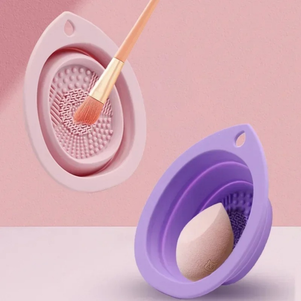 Beauty Makeup Brands - シリコーンメイクブラシクリーニングボウル折りたたみ式洗浄スクラブマットポータブル化粧ブラシクリーナーツール美容メイクブラシスポンジ
