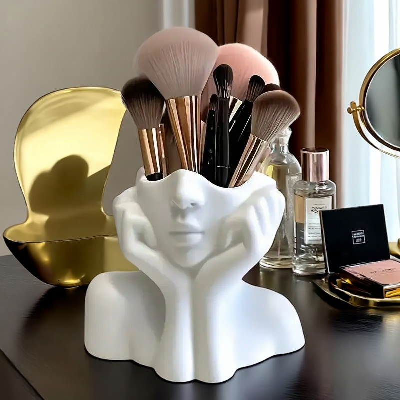 Beauty Queen Makeup - 顔の形のメイクブラシホルダー - ポータブル収納ボックス 美容メイク収納ボックス、女性/女性向けの顔のデザイン軽量