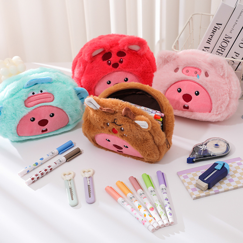 Beauty Makeup Case - 漫画ぬいぐるみ鉛筆バッグ学生かわいい収納袋ペン化粧ブラシマーカーペン大容量ペンケース学用品