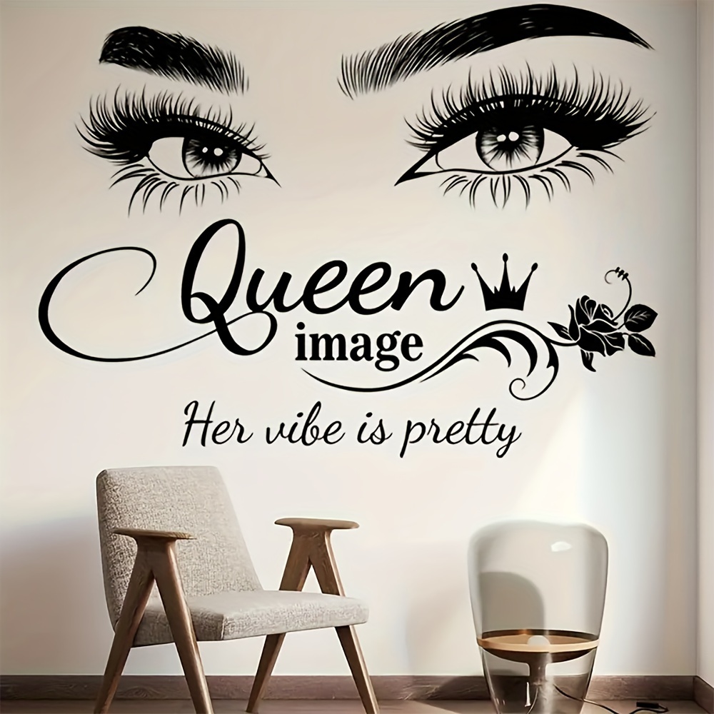 Beauty Queen Makeup - 2個入り エレガントアイズ「クイーンイメージ」クラウンローズウォールデカール、寝室、リビングルーム、美容院、メイクアップスタジオ、玄関に最適。
