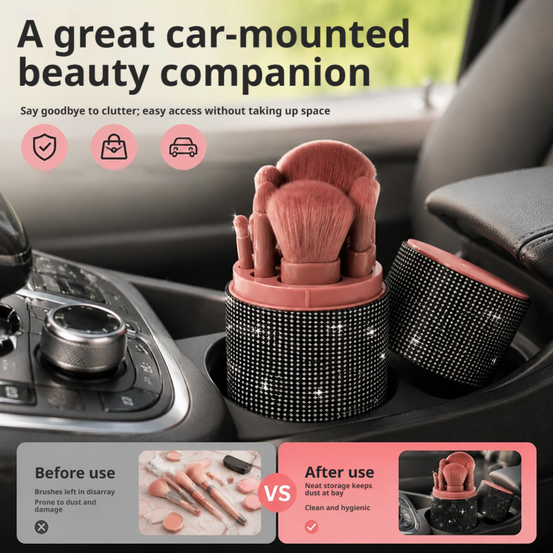 女性用光沢のあるラインストーン化粧ブラシ収納チューブPUレザ - Beauty Makeup Youtube のレビューと価格