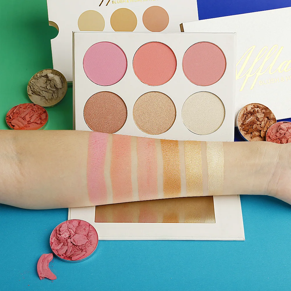 6色プライベートラベルハイライターパレットカスタムロゴブラッ - Highlighter Bronzer Palette のレビューと価格
