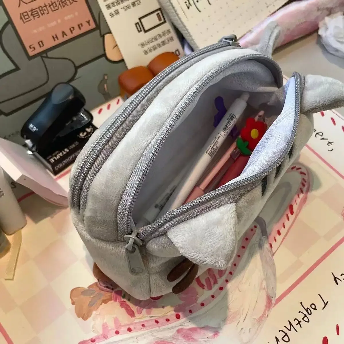 かわいいプシーンペンシルケース、漫画風の太った猫、大容量学生 - Beauty Makeup Case のレビューと価格