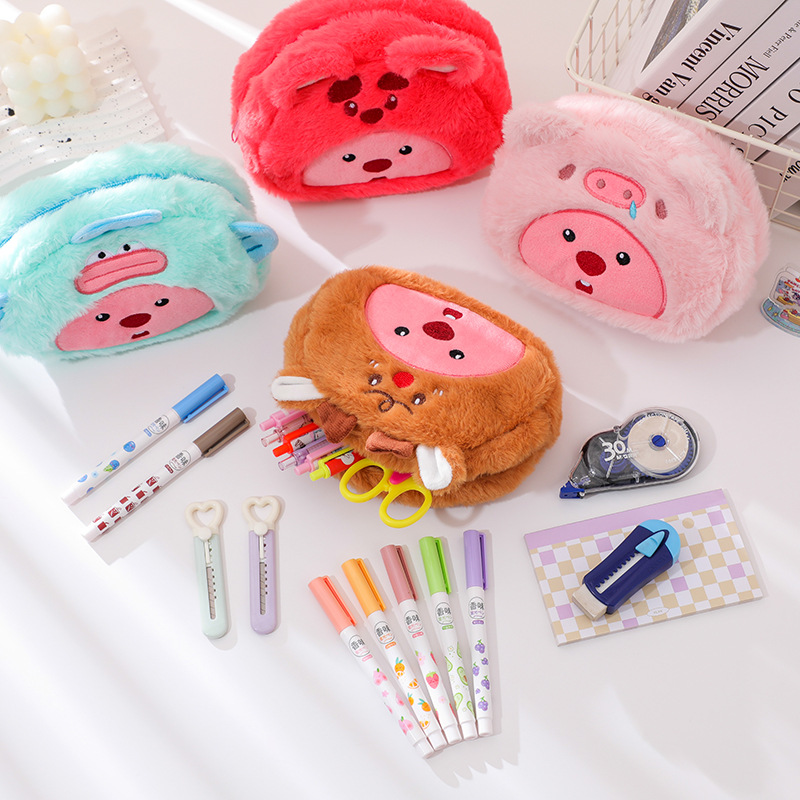 漫画ぬいぐるみ鉛筆バッグ学生かわいい収納袋ペン化粧ブラシマー - Beauty Makeup Case のレビューと価格